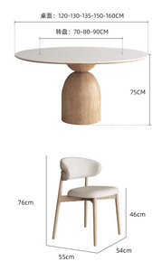 Mesa de Comedor Redonda de Piedra Sinterizada de 130 cm, 150 cm, 3 Pies, Mesa de Comedor Giratoria con Base de Madera Maciza para 6 a 8 Personas - Product Image 6