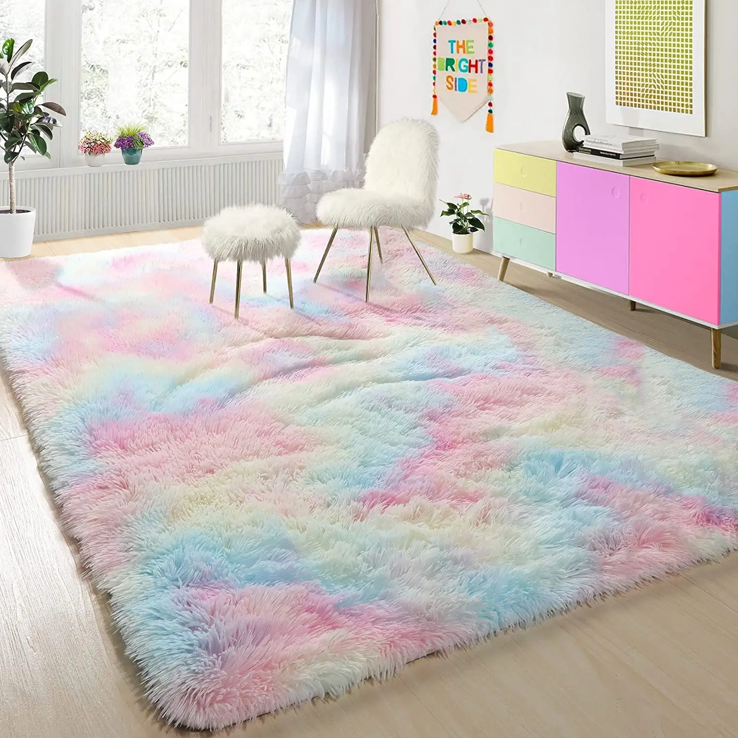 Arco-íris macio Tapetes Quarto Pilha Longa Tapete Plush Sala Tapete Fuzzy Nursery Tapetes Shaggy para o quarto das crianças