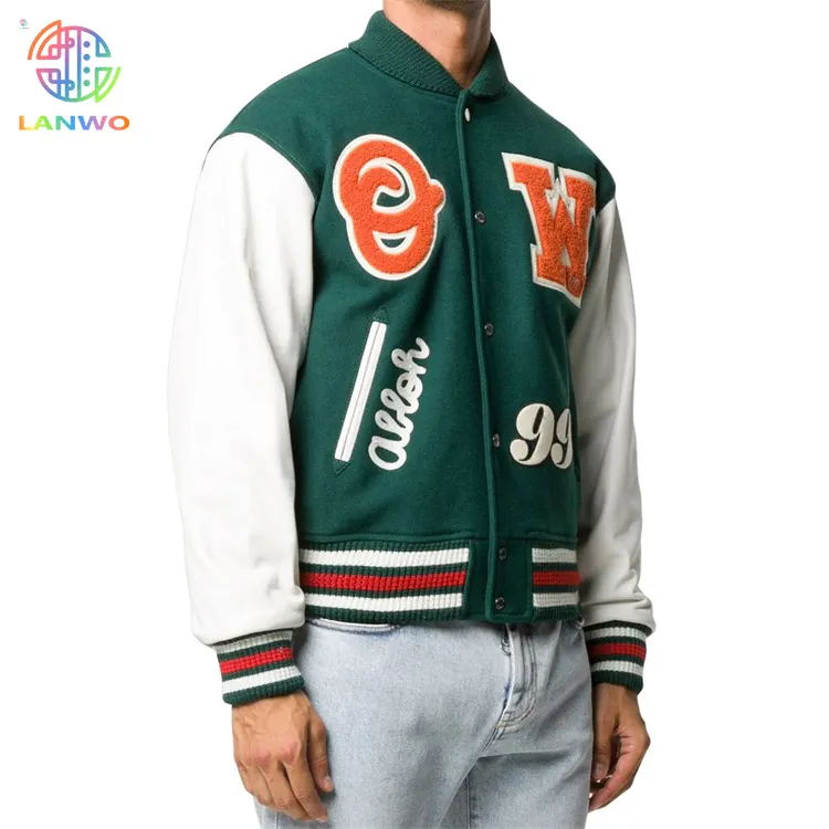 Winter Outdoor Leather Sleeve Wool Baseball Jacket For Men Custom Chenille Embroidery Letterman Plus Size Mens Varsity Jackets