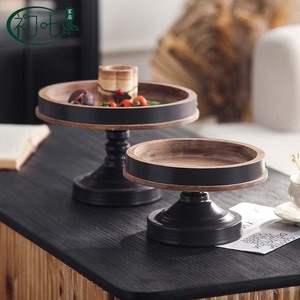 Juego de bandejas decorativas de madera rústica, 2 piezas, bandeja redonda para frutas, bandeja de almacenamiento para la entrada, decoración del hogar - Product Image 1