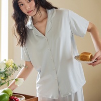 Sweethoney – ensemble 2 pièces pour femmes, vêtements de maison à revers, à manches courtes, coupe ample, design uni, adapté au printemps et à l'été
