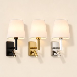 Applique <span class=keywords><strong>murale</strong></span> LED moderne à double lumière chromée, abat-jour en tissu, <span class=keywords><strong>lampe</strong></span> de lecture flexible à LED, idéale pour chambre d'hôtel et chevet de lit, personnalisable en usine - Product Image 5