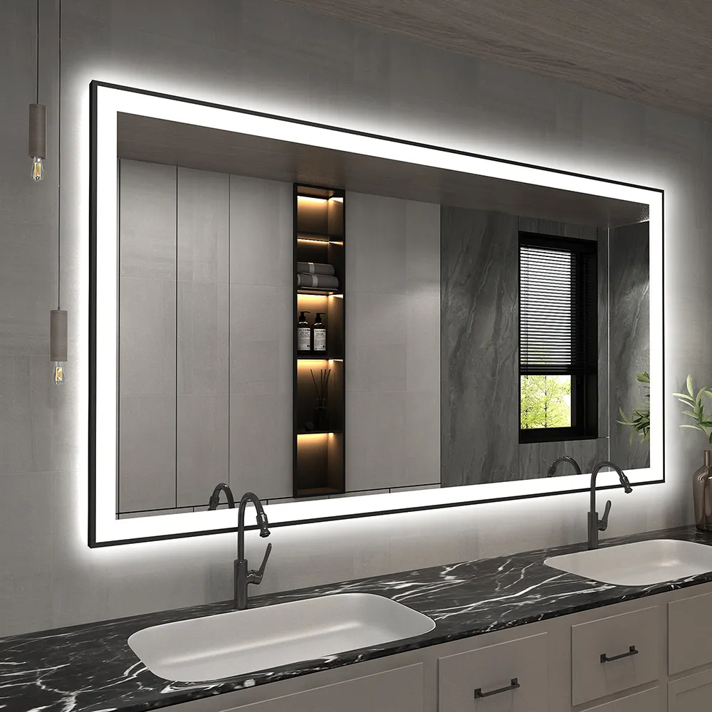 Espejo de baño LED con marco de Metal Rectangular moderno grande impermeable IP44 de alta calidad para sala de Ducha