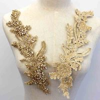 Applique en Dentelle Perlée 3D pour Robe de Mariée avec Strass en Cristal à Coudre pour Sacs de Fête Nuptiale en Verre
