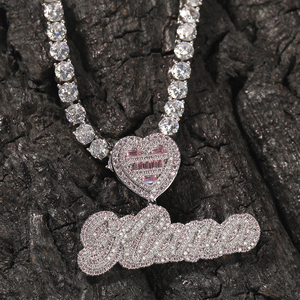 Moda personalizzata gioielleria raffinata verde rosa CZ ciondolo cuore lettera personalizzata nome collana targhetta placcata oro 18 carati - Product Image 6