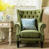 Fauteuil d'appoint vert capitonné à dossier haut, fauteuil classique à une place pour salon, certifié BSCI OEM/ODM