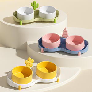 Mangkuk ganda keramik kucing dan anjing, mangkuk air dan makanan hewan peliharaan dengan perlindungan anti-ujung mangkuk kucing tulang belakang tengkuk - Product Image 3