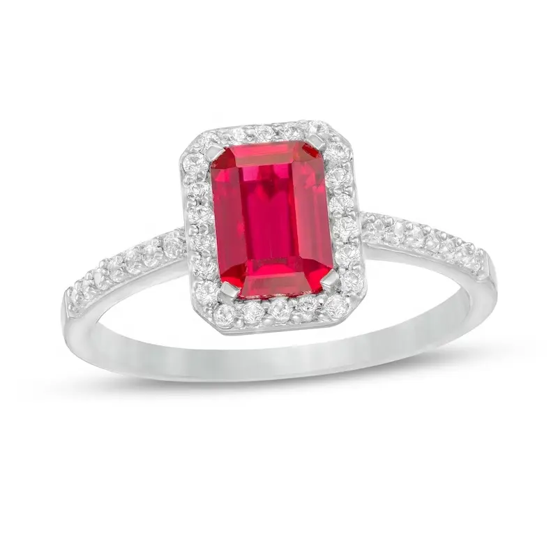 925 Sterling Silver Lab Créé Emerald Cut Ruby Bague de fiançailles Maintenant Derniers bijoux de mode Bagues en rubis