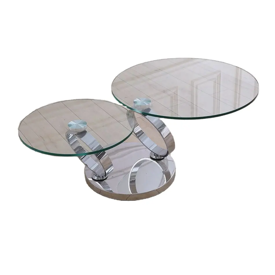 High-end custom modern style folding glass round coffee table stainless steel metal end table furniture wholesale