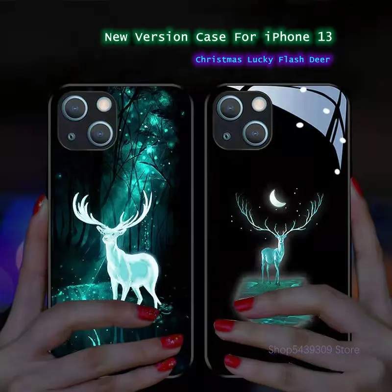 Amazon Hot LED Elk is suitable for Iphone 12 13 14 phone case iPhone 12 promax incoming call luminous new mini glass