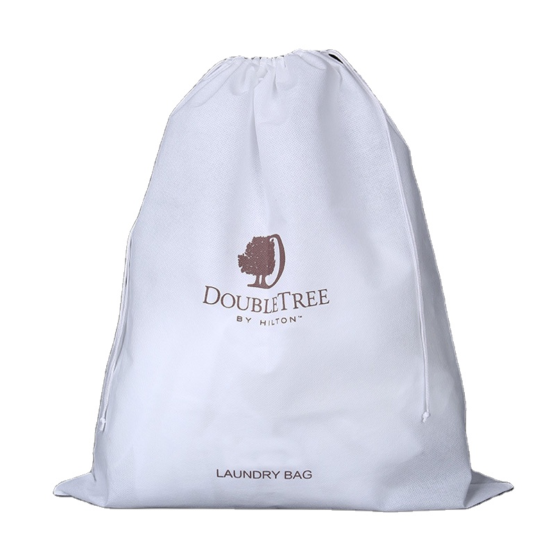 Bolsas con cordón logotipo personalizado Color blanco Logo Ligero No tejido Hotel Reutilizable Impresión A granel Zapato grande Almacenamiento de lavandería