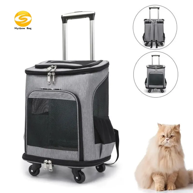Dog Backpack with Wheels for Small Cats and Dogs Rolling Wheeled Pet Carrier for Travel/Walk