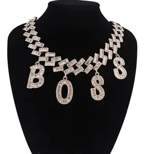 Kalung Choker Baguette Hip Hop Modis dengan Jimat Huruf BOSS