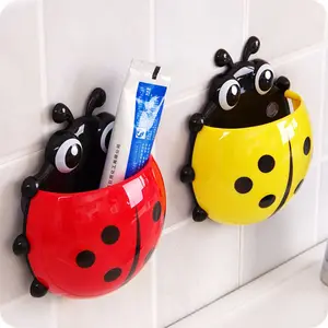 Toptan depolama tutucular mutfak kaşığı raf duvar montaj sevimli uğur böceği Beetle çocuklar diş fırçası diş macunu tutucu banyo için