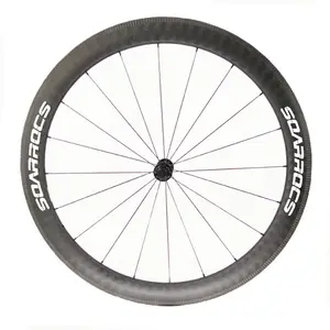 25 Lebar 60Mm Tubeless Siap Jalan Karbon Sepeda Roda 12K Twill dengan Raja Hub CN MAC Aero jari-jari Sepeda Komponen Roda