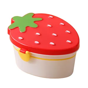 Wadah makanan bentuk stroberi anak-anak, kotak makan siang Bento plastik untuk anak-anak sekolah dapat dipakai ulang dua lapis