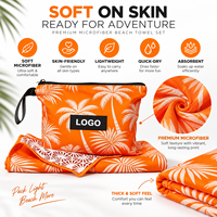 Serviette de plage double face en suède imprimé tropical turc pour adulte avec pochette zippée, sans sable, séchage rapide, légère, pour voyage, piscine, gym