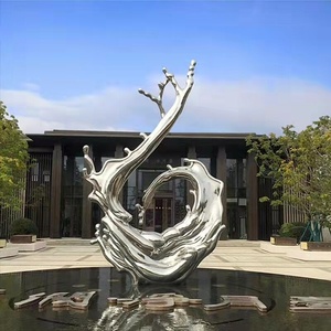 Sculpture d'extérieur en acier inoxydable AiSi, motif goutte d'eau ondulée, ornement sur pied pour hôtel, décoration paysagère, effet vague d'eau - Product Image 1