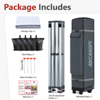 Tenda Pop Up Kanopi 10x10 Heavy Duty Rangka Heksagonal Aluminium Anti Air, Perlindungan Instan dengan Tas Beroda