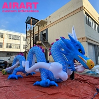 Dragon chinois gonflable de couleur personnalisée, mascotte réaliste, 9 m de long, dragon gonflable géant, dragon bleu gonflable
