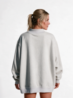 Sweater Mockneck Wanita Gaya Asimetris Polka Dot Katun Fleece Longgar Streetwear Kasual Pullover Atasan