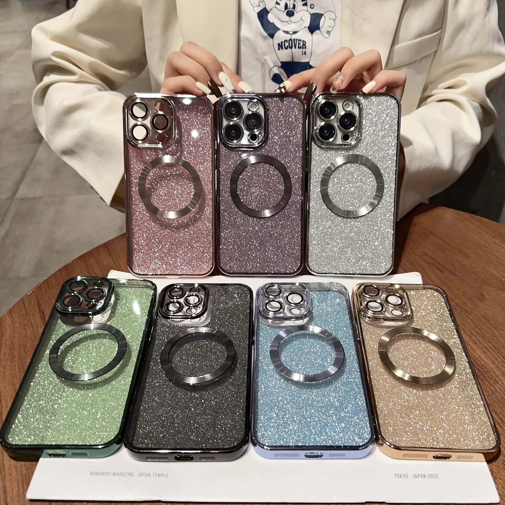 Honatop Luxury Design Multi Color Glitter CD Lines Magnetic Mobile Phone Case back cover For Iphone 14 pro max 13 pro max