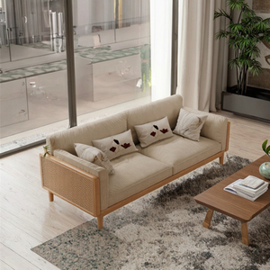 Chất Lượng Cao Contemporary Châu Âu Đồ Nội Thất Phòng Khách Gỗ Rắn Tufted Bằng Gỗ Couch <span class=keywords><strong>Sofa</strong></span> Set Với Mây Cho Căn Hộ - Product Image 1