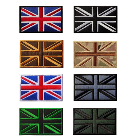 Low MOQ Full Embroidery British Union Flag Felt Tactical Patch PU Fastener for Hats Bags & Caps Hook & Loop
