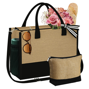 Personnalisé plage voyage shopping épicerie cadeaux de mariage portable étanche initiales fourre-tout noir utilisé sac de jute - Product Image 1