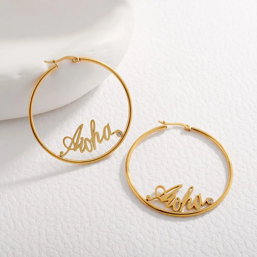 2022 Designer Big Stainless Steel Hawaiian Heart Shaped Hoop Earrings Jewelry Women With Letter Aloha Earrings