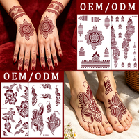 Stiker Tato Temporer Motif Bunga Mawar Mandala Henna Merah Tua Grosir, Tidak Beracun, Tahan Air, Stiker Tato Tangan Pengantin