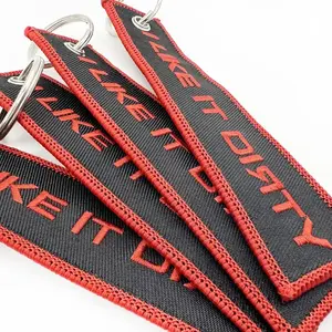 Personalized Brand Logo Tags Wholesale Custom Fabric Embroidery Patch Key Ring Tag Woven Key Chain Key Tag