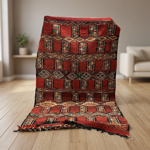 Superbe tapis marocain fait main, motif rectangulaire original, en laine/soie écologique, antidérapant, adapté aux animaux domestiques, réversible, tapis bas. - Product Image 3