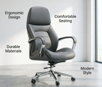 Chaise de bureau moderne ergonomique à dossier haut pour dirigeant, avec accoudoirs réglables, pivotante, confortable, en cuir PU, base en acier, pour manager