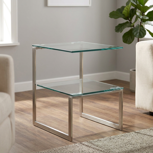 Contemporary Bedside Modern Glass Top Side <b>Table</b> | Coffee <b>Table</b> Stainless Steel - Product Image 1