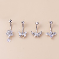 Anneaux de nombril en acier inoxydable avec zircon et motif papillon, bijoux de piercing corporel tendance pour femmes