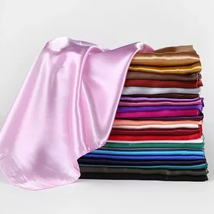 Wholesale Square Silk Scarves Women 90*90cm Satin Muslim Hijab Scarf Plain Shawls and Wraps Head Scarf Islamic Female Headband