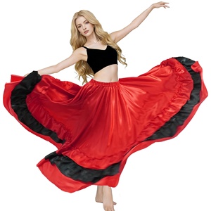 Jupe longue en satin à volants pour femmes, robe maxi <span class=keywords><strong>flamenco</strong></span> <span class=keywords><strong>espagnole</strong></span> folklorique pour les spectacles <span class=keywords><strong>de</strong></span> danse du ventre, costume - Product Image 3