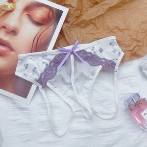 Nouveau Style femmes ouvert entrejambe string petit imprimé fleuri chérie nœud sans trace tricoté Polyamide Sexy <span class=keywords><strong>culotte</strong></span> dentelle taille - Product Image 2