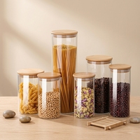 Ensemble de pots de conservation en verre, 6 contenants carrés en verre transparents de 4 " x 6 ", couvercles en bambou hermétiques, capacité de 1 à 2 L, pour servir du thé ou du café