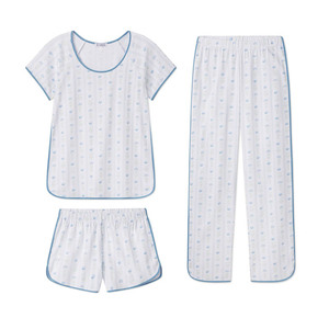 Set pigiami da <span class=keywords><strong>donna</strong></span> in <span class=keywords><strong>cotone</strong></span> organico 100% personalizzato 3 pezzi in maglia sostenibile per l'estate e la primavera - Product Image 5