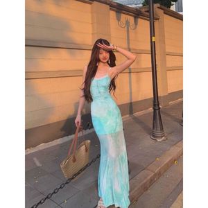 Mint Green Mesh Mermaid Maxi Dress Women Summer Beach Vacation Strapless Stretch Hollow Out Slim Fit Long Dress - Product Image 1