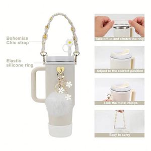 Juego de Accesorios de Silicona Ecológicos con Diseño Floral de 7 Piezas, Colgante de Peluche para Llaves, Asa de Transporte, Kits Decorativos para 40 oz - Product Image 2
