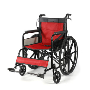 Fauteuil roulant manuel pliable 24 pouces, cadre noir, maille rouge, taille standard, portable, pour personnes âgées et handicapées, aide à la mobilité - Product Image 1