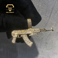 Pendentif AK47 fin en forme de pistolet, breloques personnalisées en moissanite, pendentif en argent 925 plaqué or pour collier