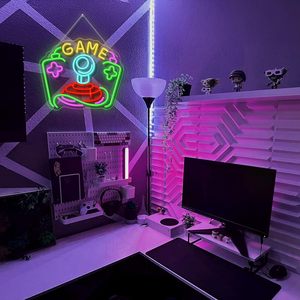 Letrero Luminoso LED con Forma de Joystick, Decoración de Pared, Alimentación USB, Blanco/Rosa, para Zona de Juegos y Zona de Viajes - Product Image 6