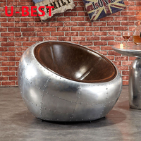 Fauteuil demi-dôme Spitfire en aluminium d'aviation de style rétro U-Best, fauteuil industriel antique pour salon, club, hall d'entrée, canapé, fauteuil bol