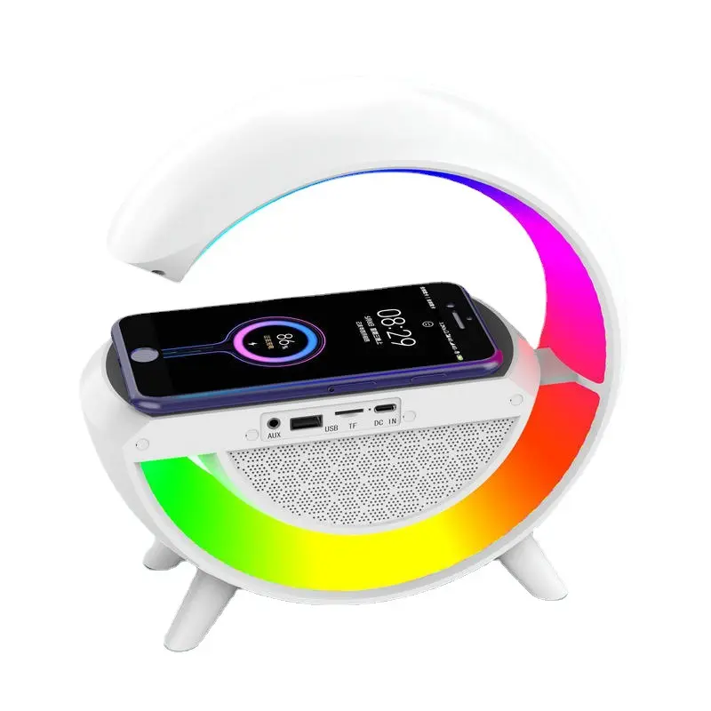 New smart seven-color atmosphere light mobile phone wireless charging creative Bluetooth speaker 3-in-1 bedside night light gift