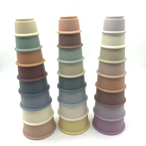 재미있는 교육 스택 업 컵 플라스틱 부드러운 젖니 장난감 쌓기 중첩 장난감 스태커 컵 무키 아기 스태킹 컵 장난감 - Product Image 1