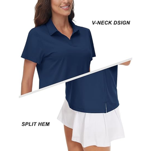 Polo en polyester tricoté uni de couleur personnalisée pour femmes / unisexe, manches courtes, séchage rapide, vêtements décontractés - Product Image 4